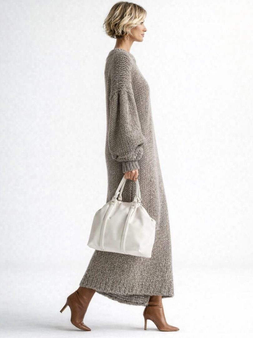 Ribbed Knit Oversized Maxi Dress with Long Sleeves for Women - View 2