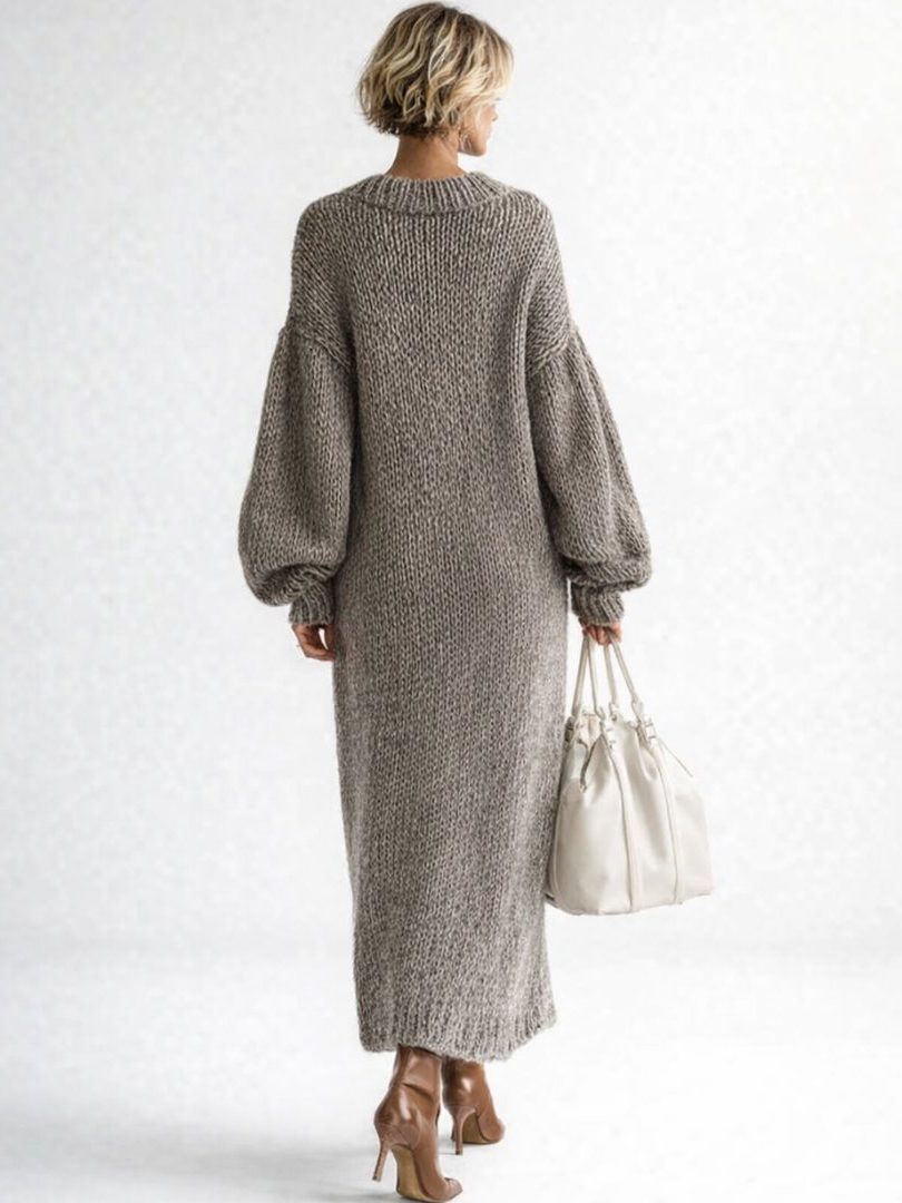 Ribbed Knit Oversized Maxi Dress with Long Sleeves for Women - View 3