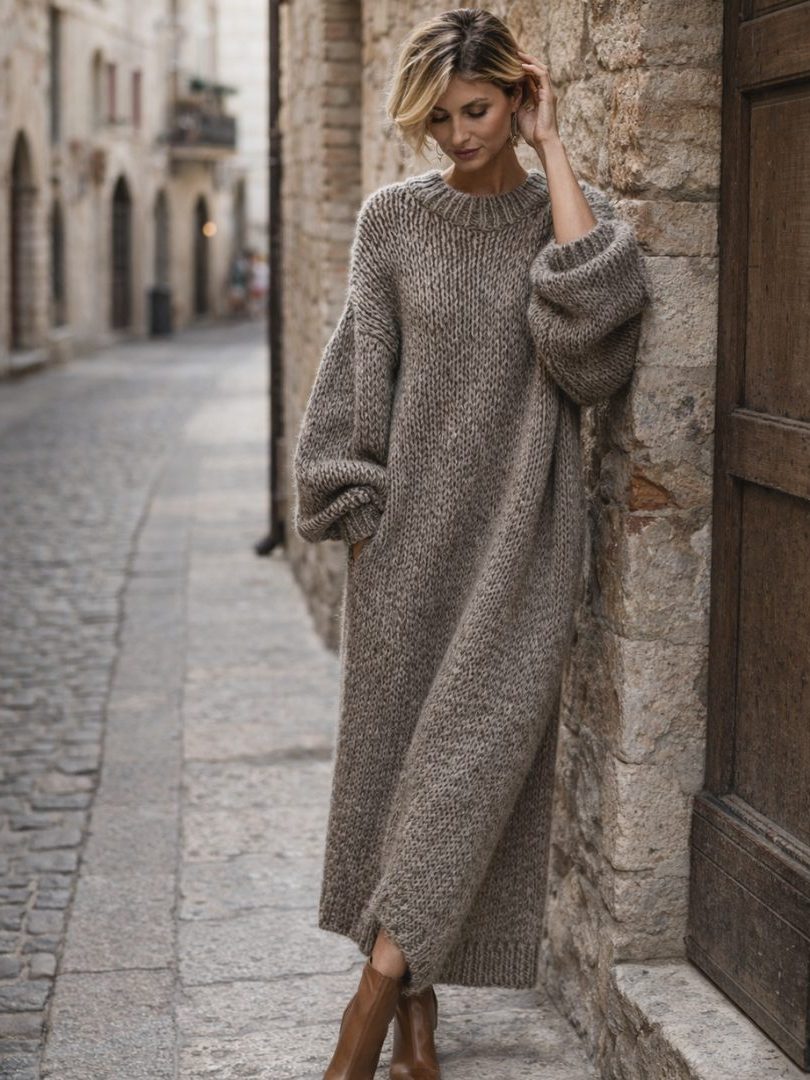 Ribbed Knit Oversized Maxi Dress with Long Sleeves for Women - View 4