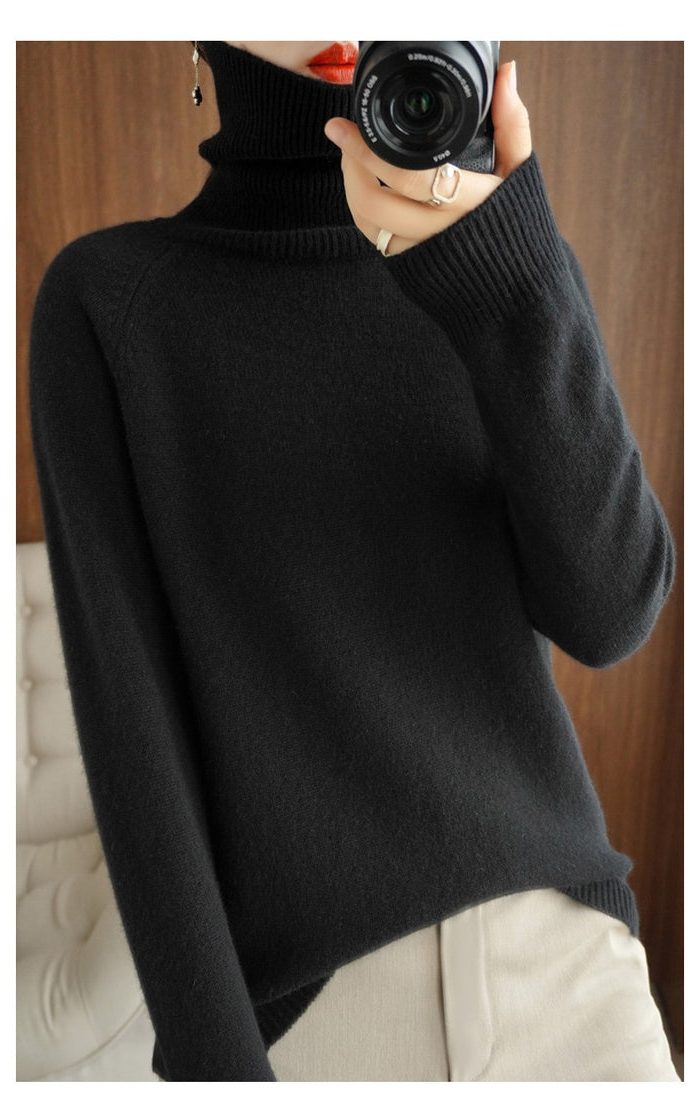 Ribbed Knit Roll Neck Jumper for Women