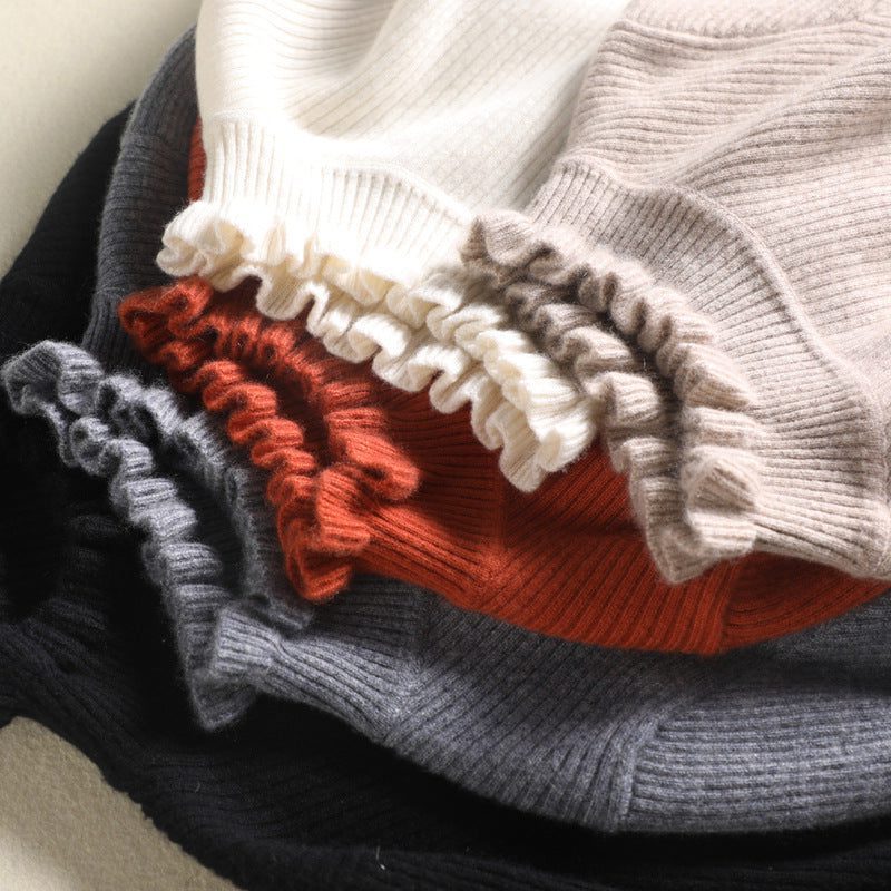 Ribbed Knit Roll Neck Jumper with Ruffle Trim for Women - View 3