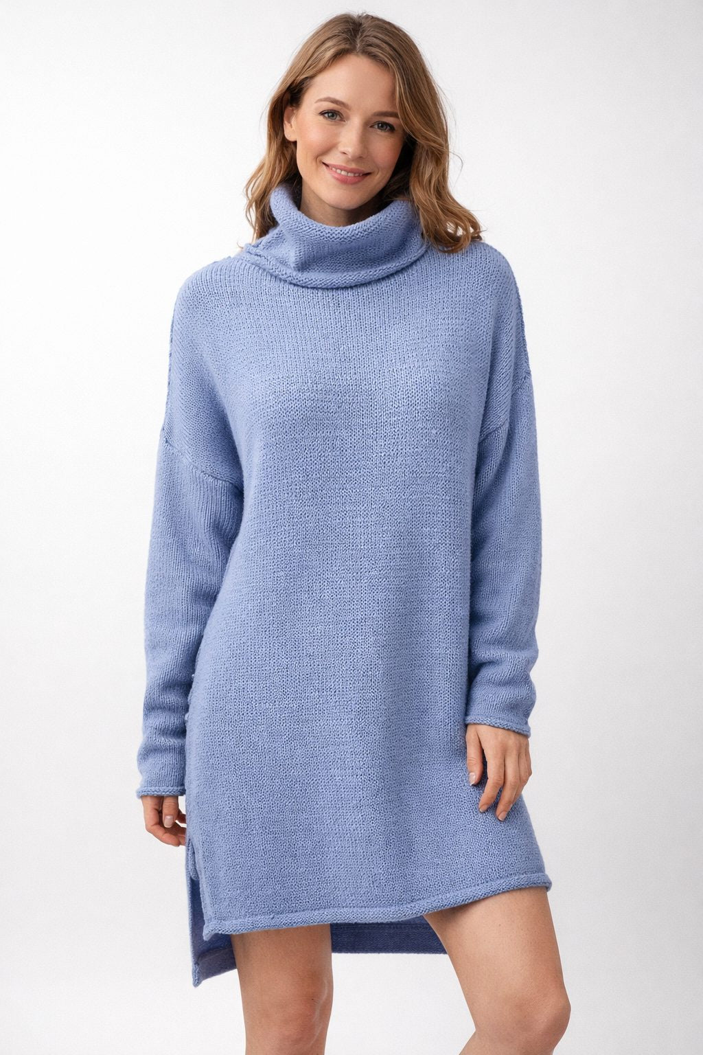 Ribbed Knit Roll Neck Sweater Dress for Women