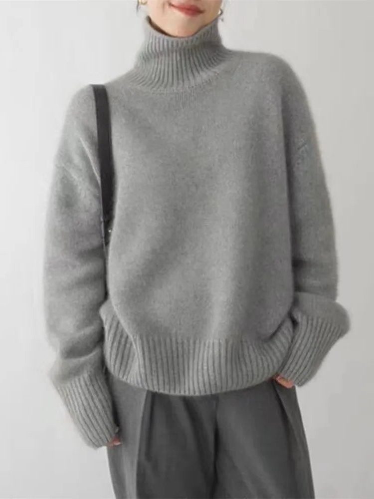 Ribbed Knit Roll Neck Sweater for Women