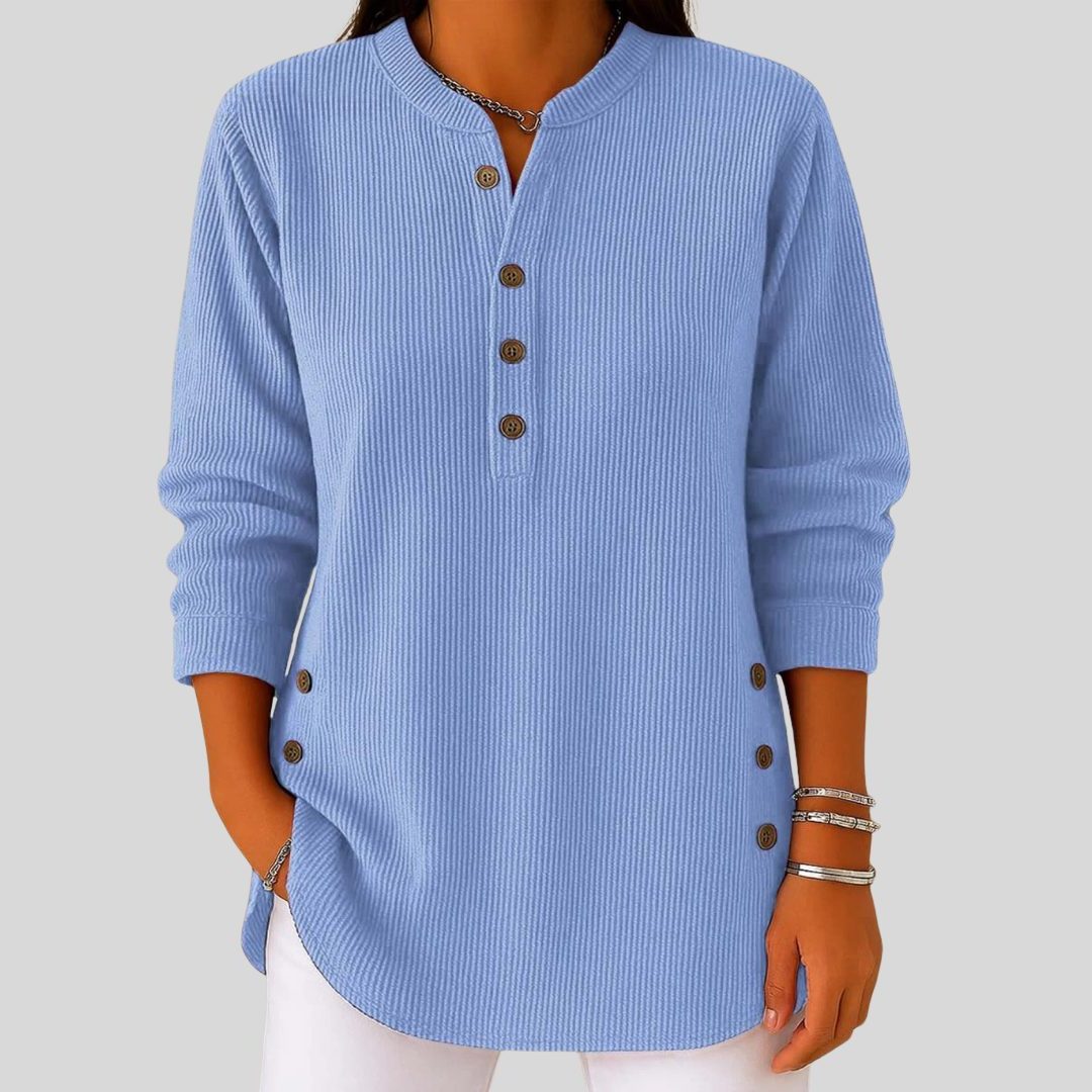 Ribbed Knit Sweater with Button-Front Long Sleeves for Women
