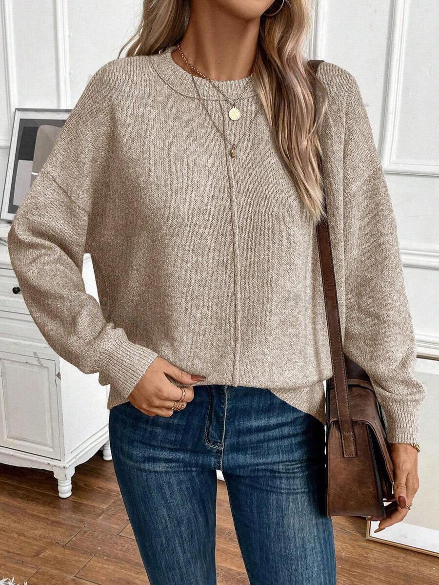 Ribbed Knit Sweater with Crew Neck for Women