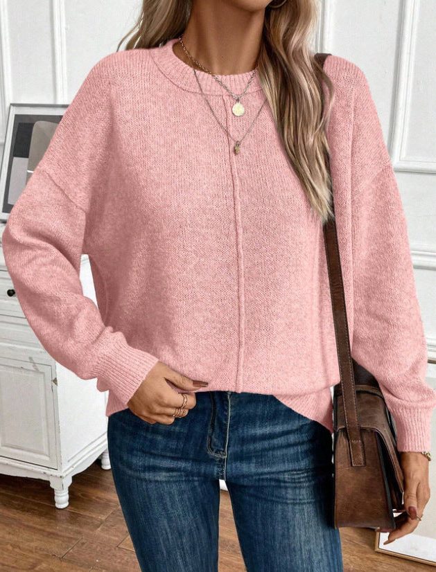 Ribbed Knit Sweater with Crew Neck for Women