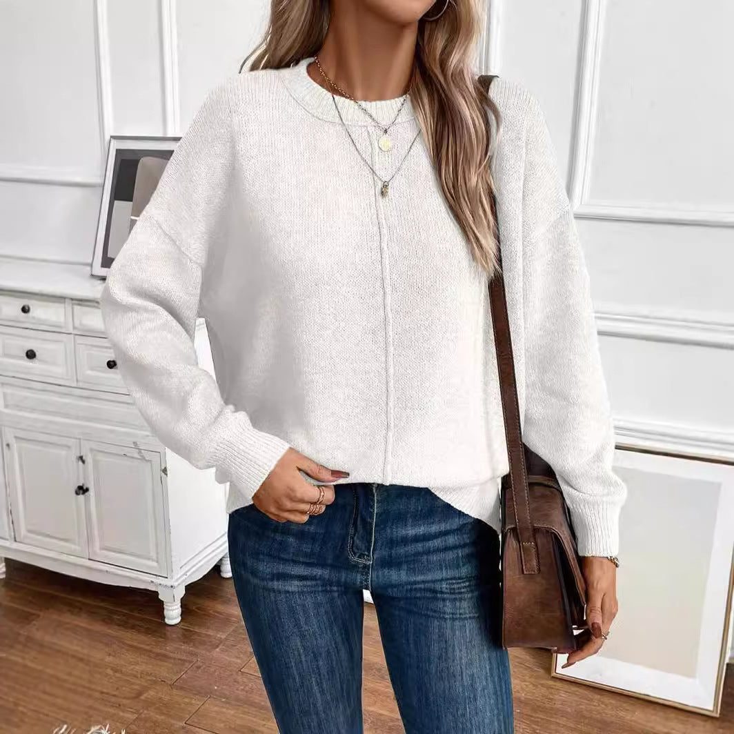 Ribbed Knit Sweater with Crew Neck for Women