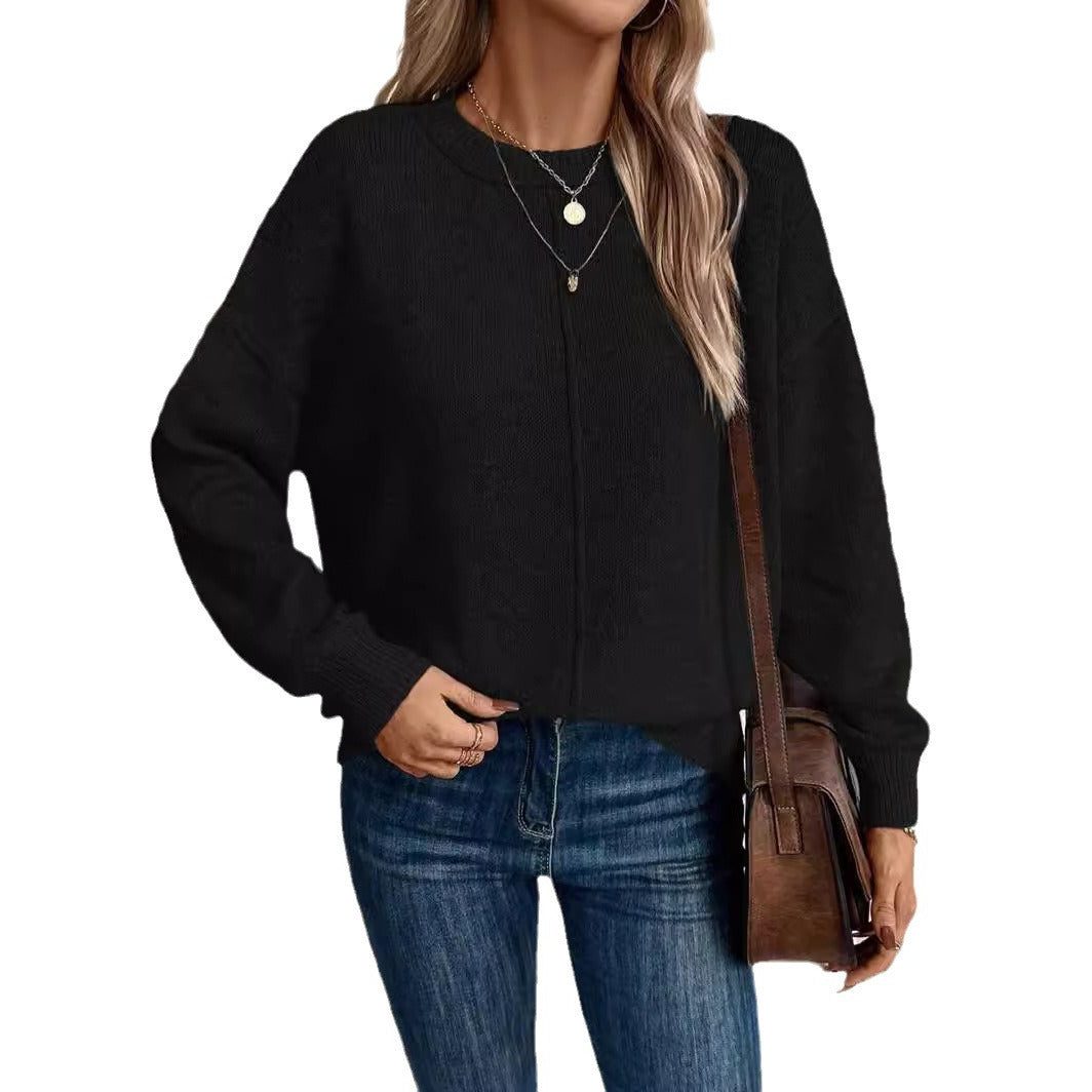 Ribbed Knit Sweater with Crew Neck for Women