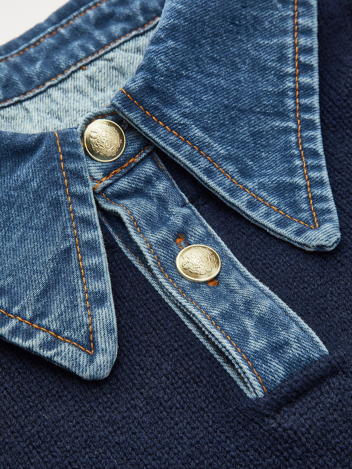 Ribbed Knit Sweater with Denim Collar for Women - View 4