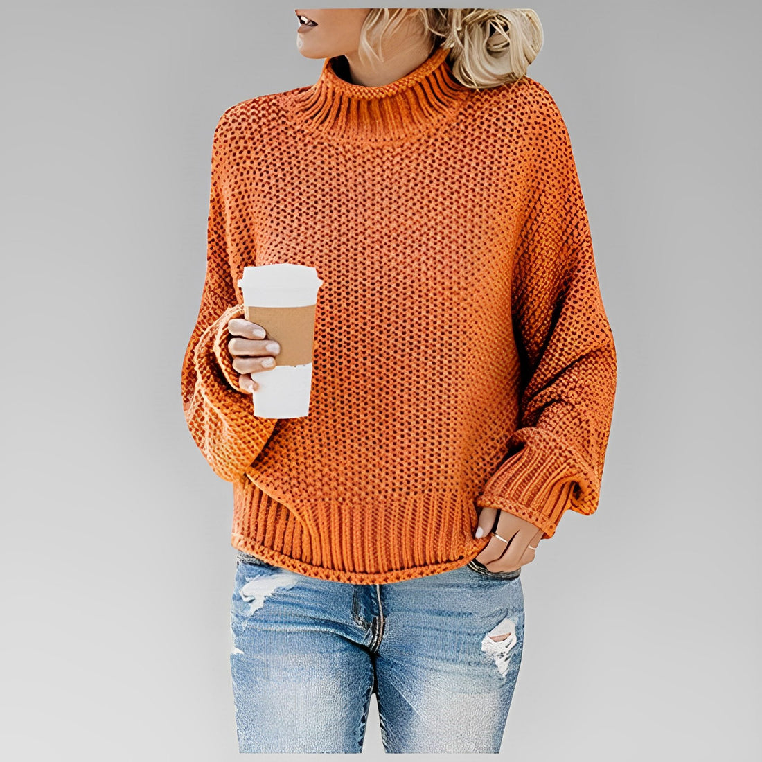Ribbed Knit Sweater with Roll Neck for Women