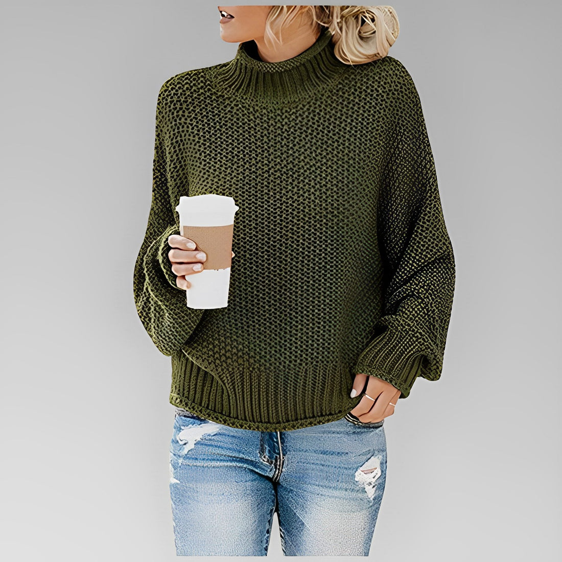 Ribbed Knit Sweater with Roll Neck for Women