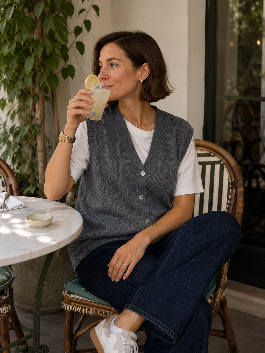 Ribbed Knit Vest with Button-Down for Women