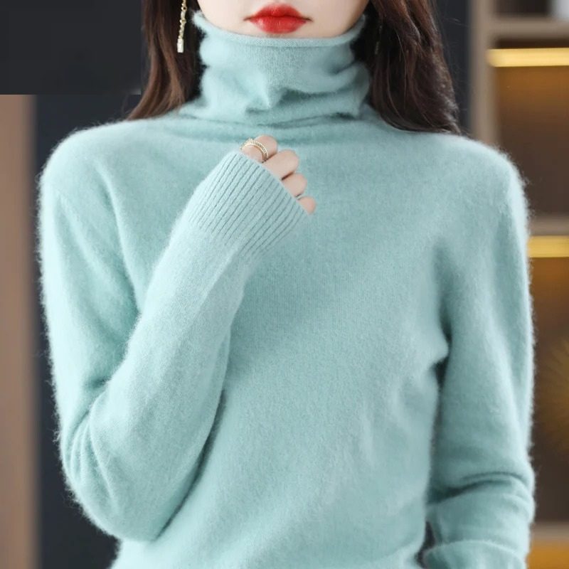Fluffy Knit Roll Neck Jumper for Women