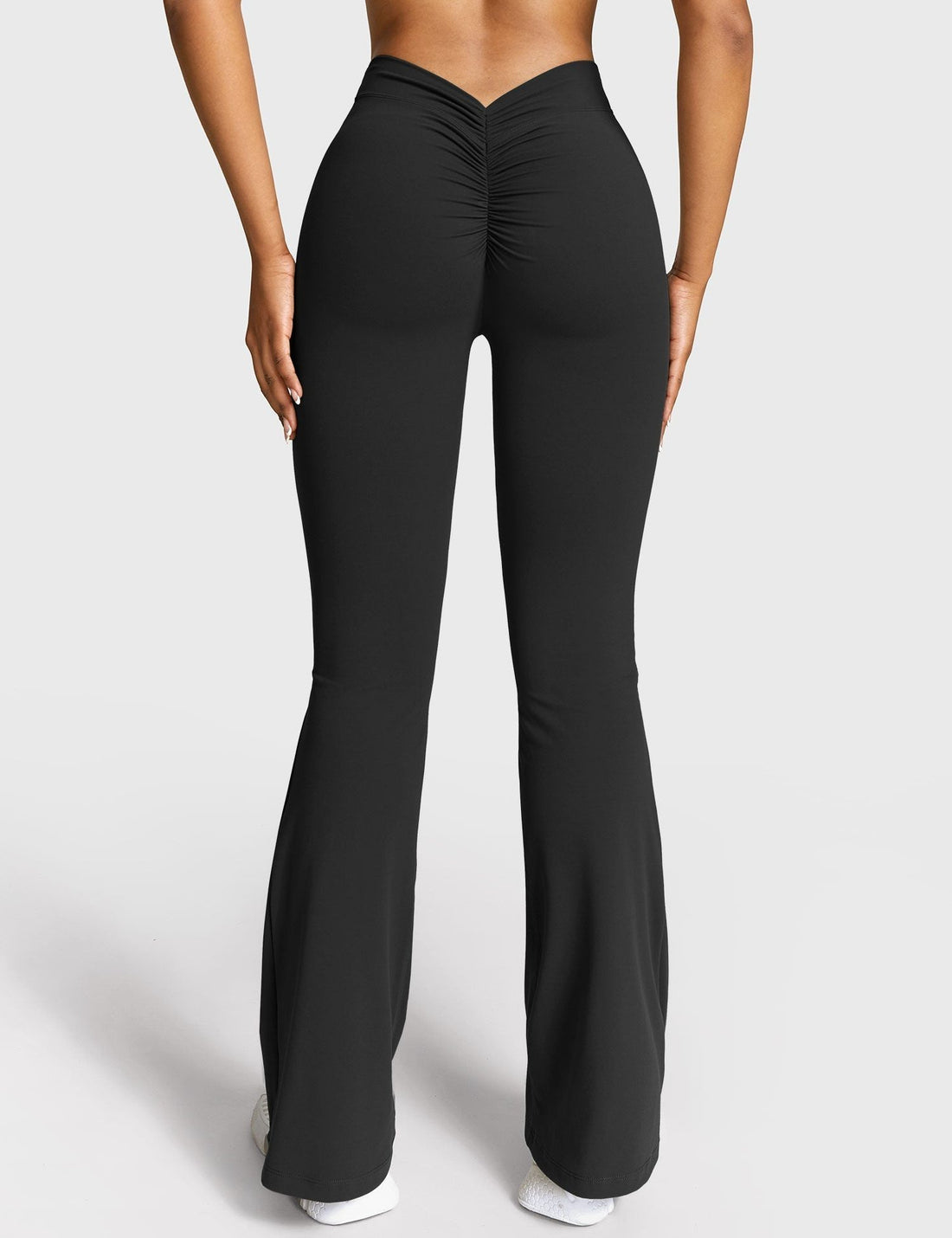 Ruched Flared Leggings with V-Neck for Women