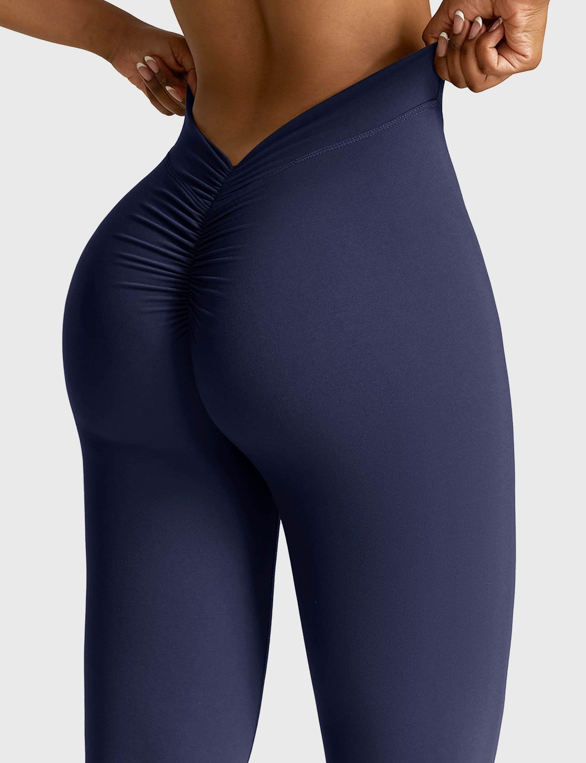 Ruched Flared Leggings with V-Neck for Women