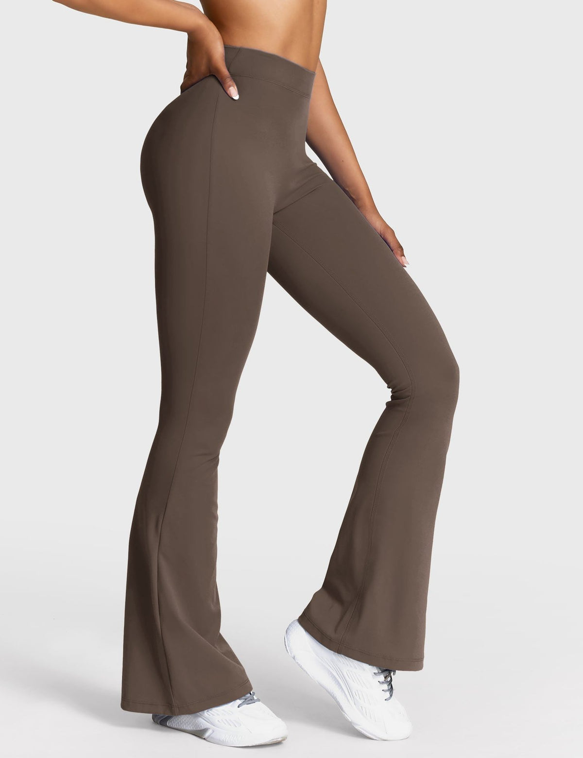 Ruched Flared Leggings with V-Neck for Women