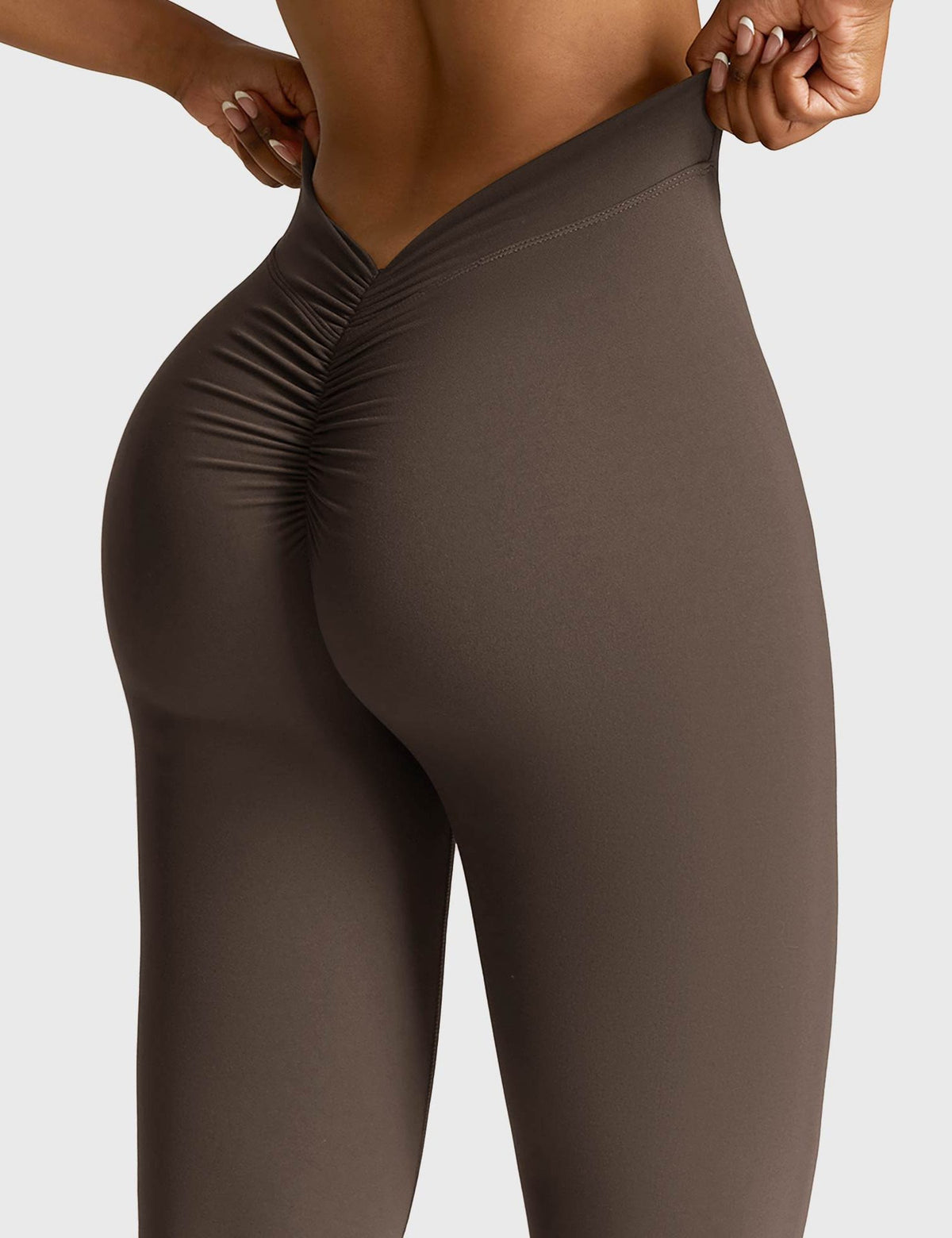 Ruched Flared Leggings with V-Neck for Women