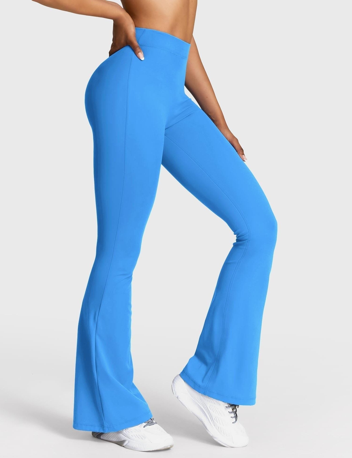 Ruched Flared Leggings with V-Neck for Women