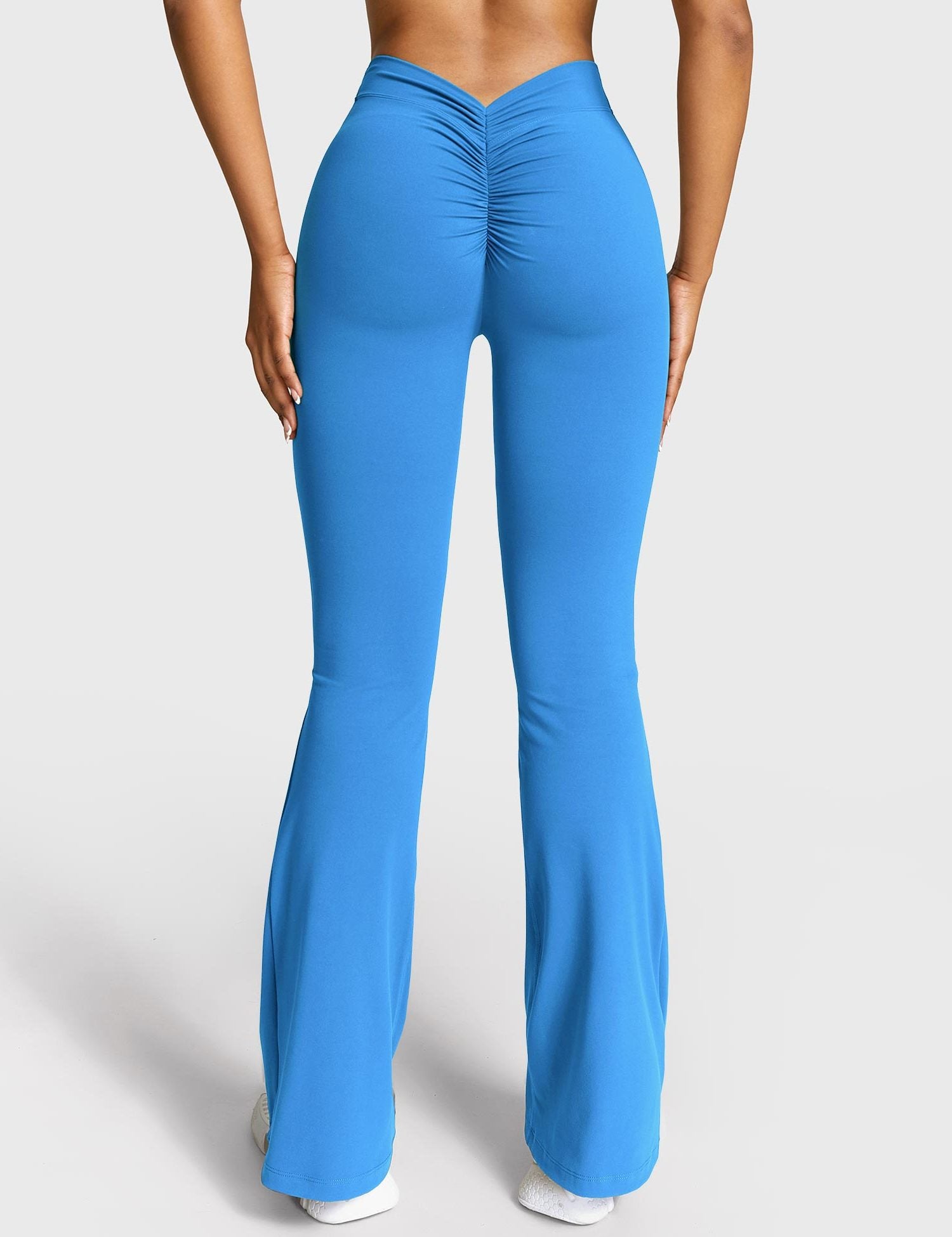 Ruched Flared Leggings with V-Neck for Women
