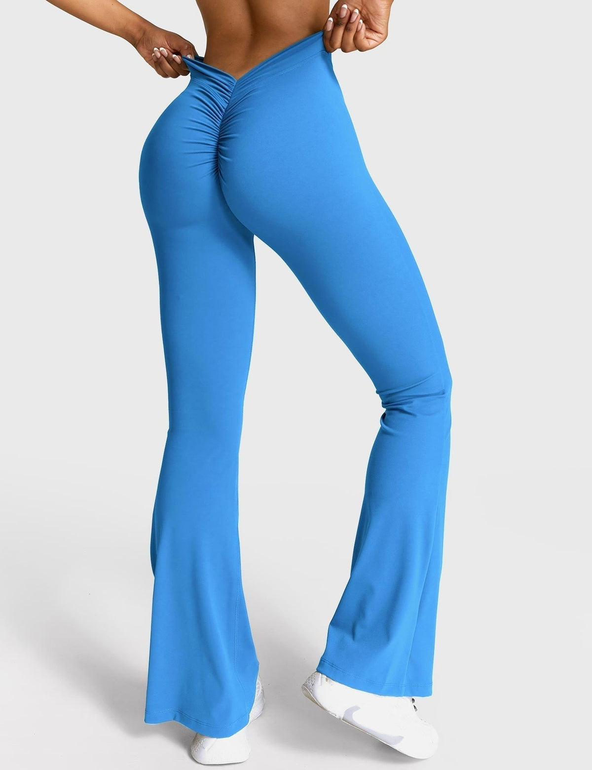 Ruched Flared Leggings with V-Neck for Women