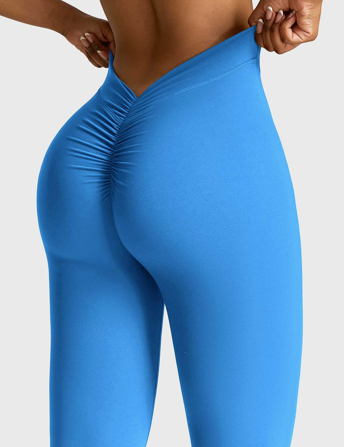 Ruched Flared Leggings with V-Neck for Women