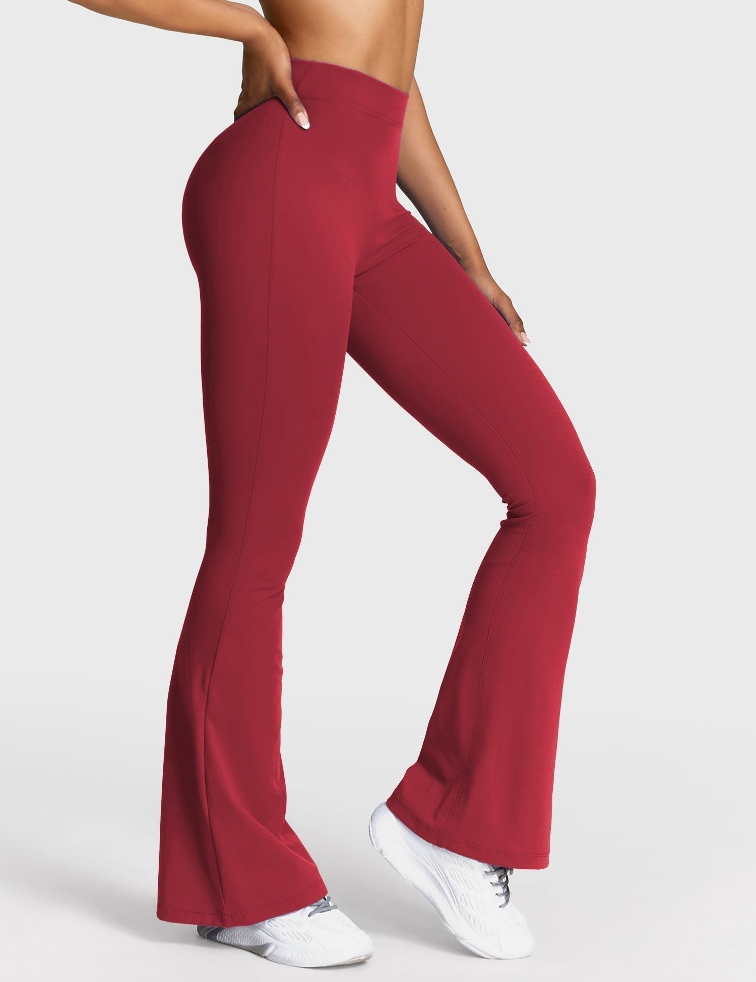 Ruched Flared Leggings with V-Neck for Women