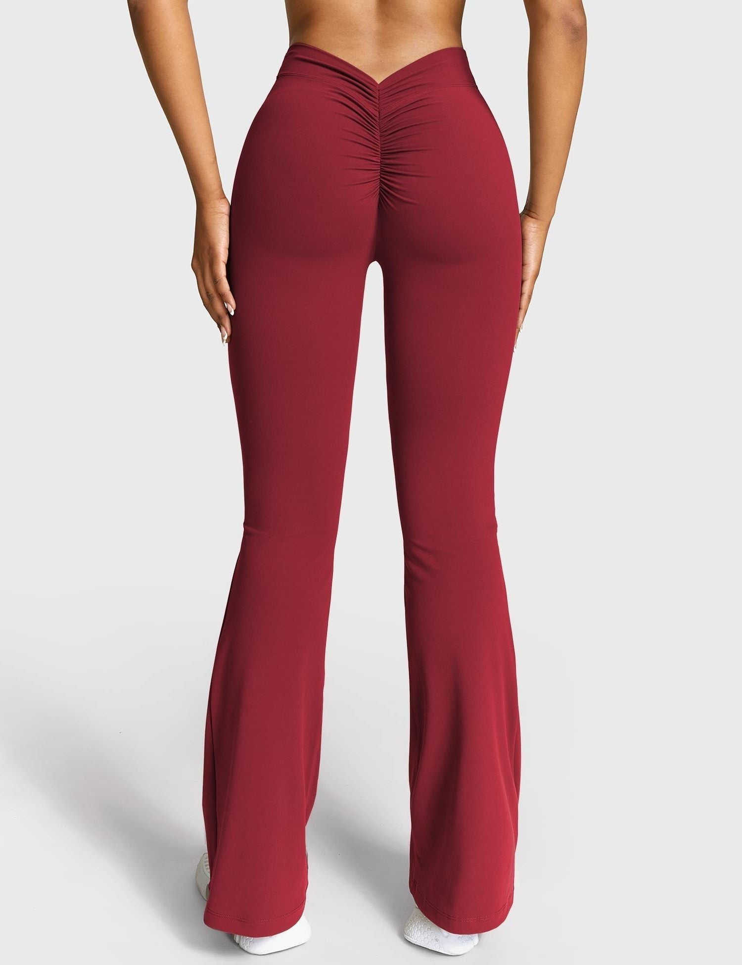 Ruched Flared Leggings with V-Neck for Women