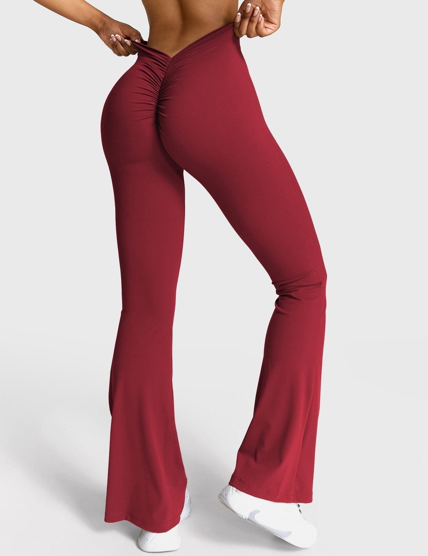 Ruched Flared Leggings with V-Neck for Women