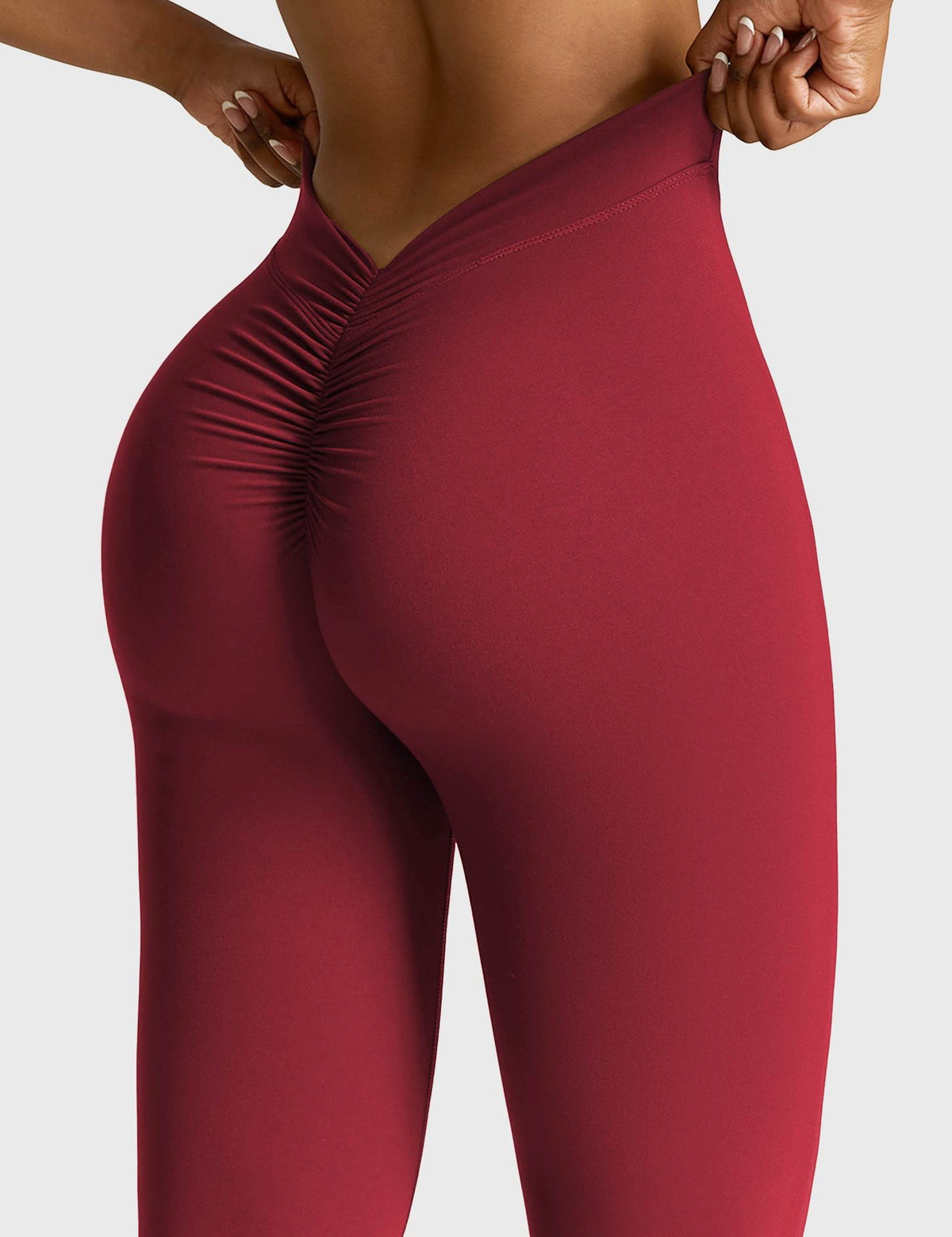 Ruched Flared Leggings with V-Neck for Women