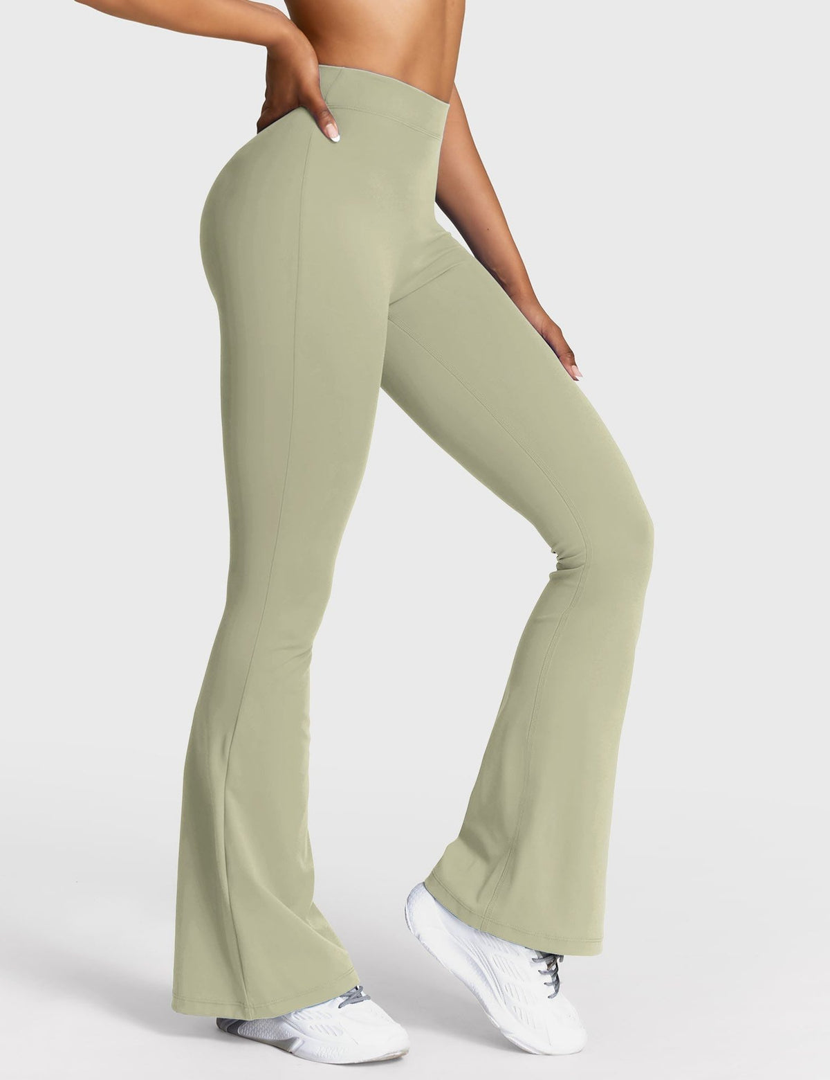 Ruched Flared Leggings with V-Neck for Women
