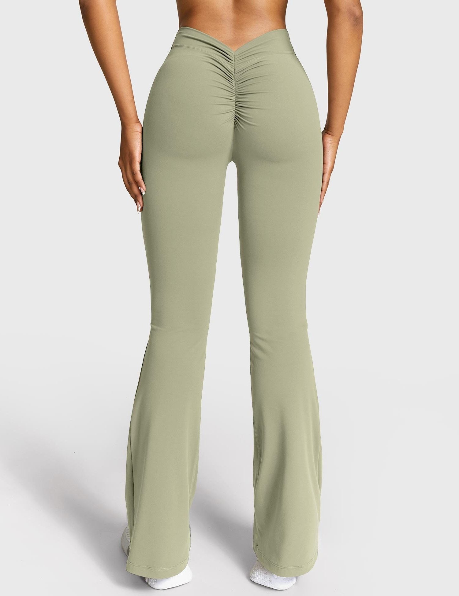 Ruched Flared Leggings with V-Neck for Women