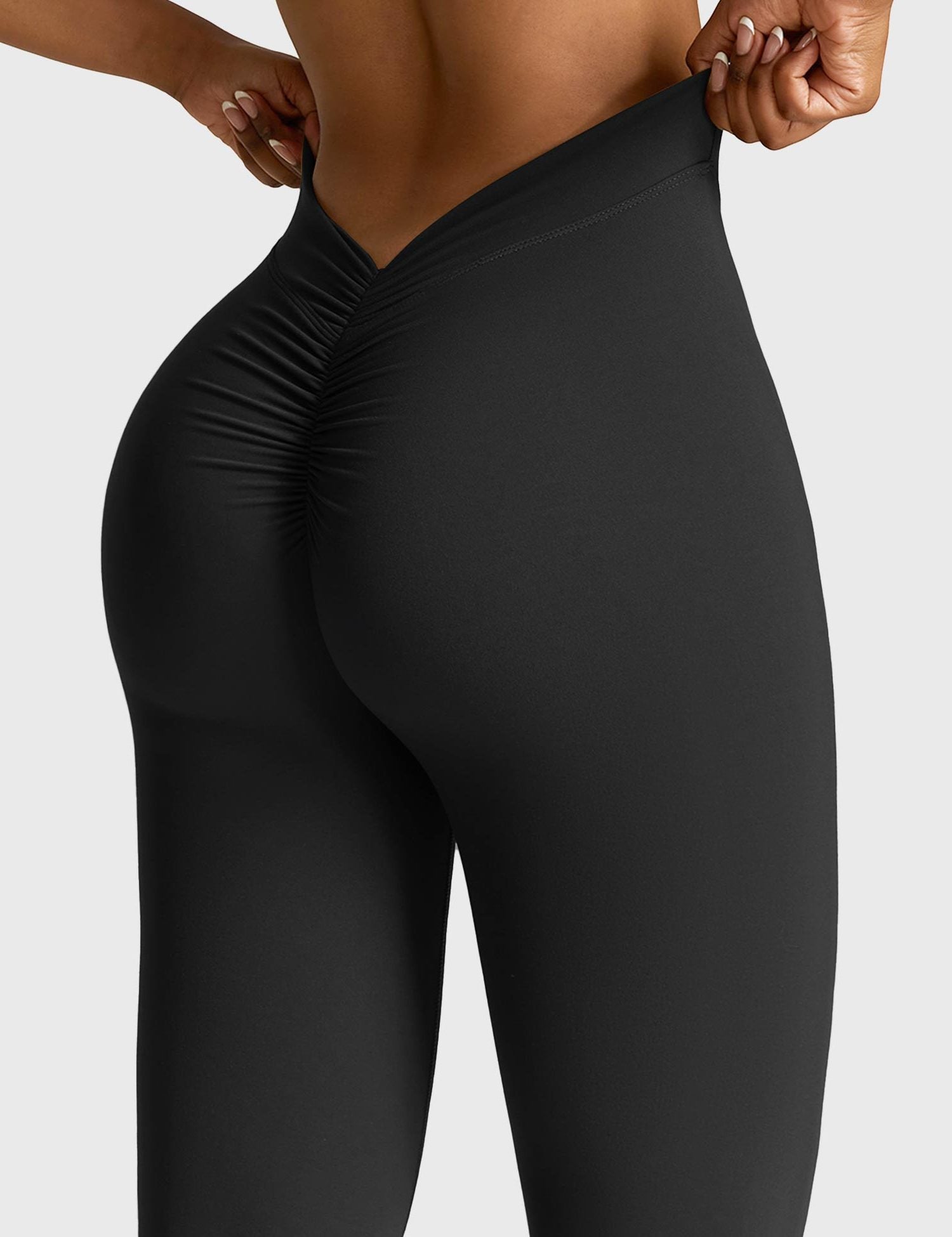 Ruched Flared Leggings with V-Neck for Women