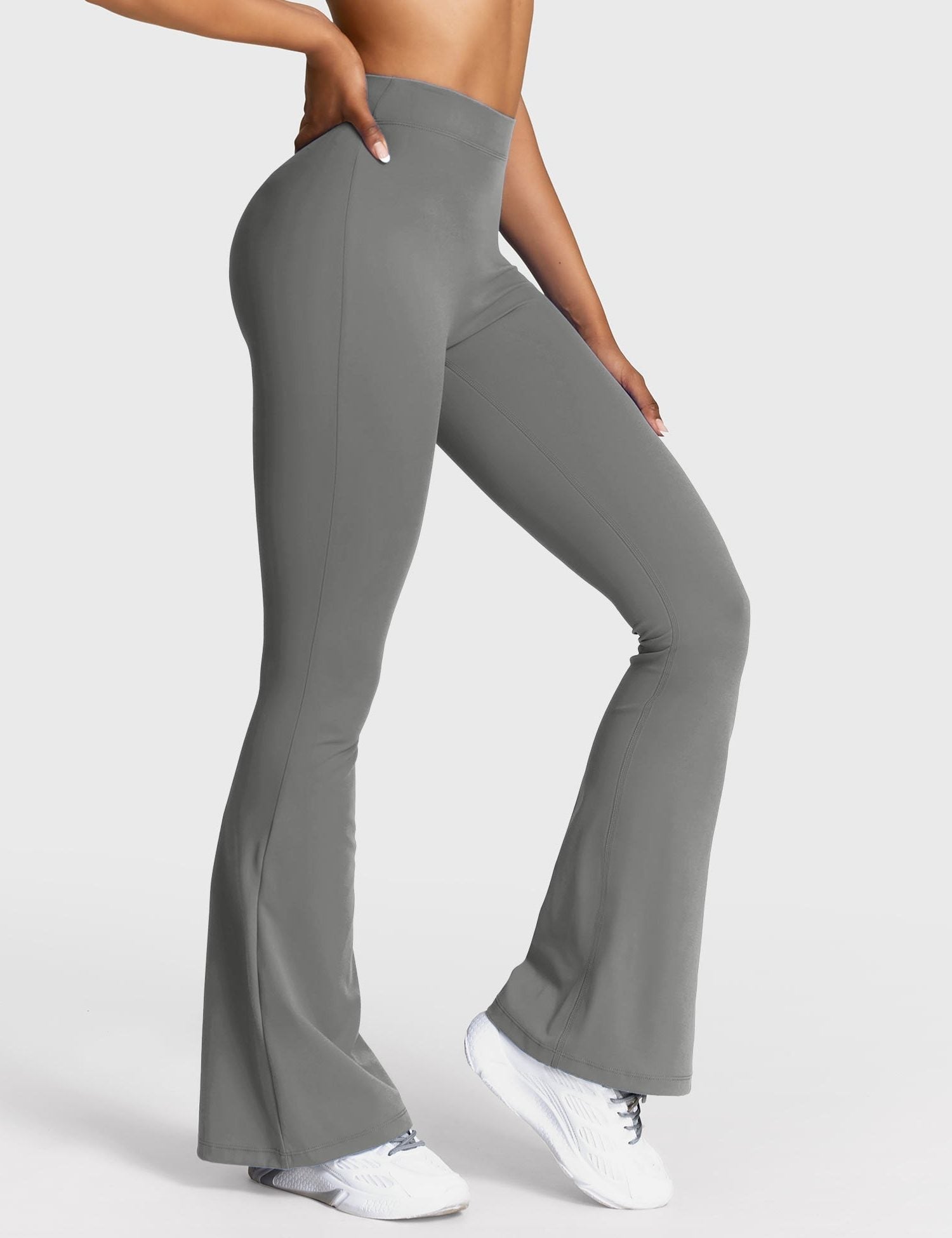 Ruched Flared Leggings with V-Neck for Women