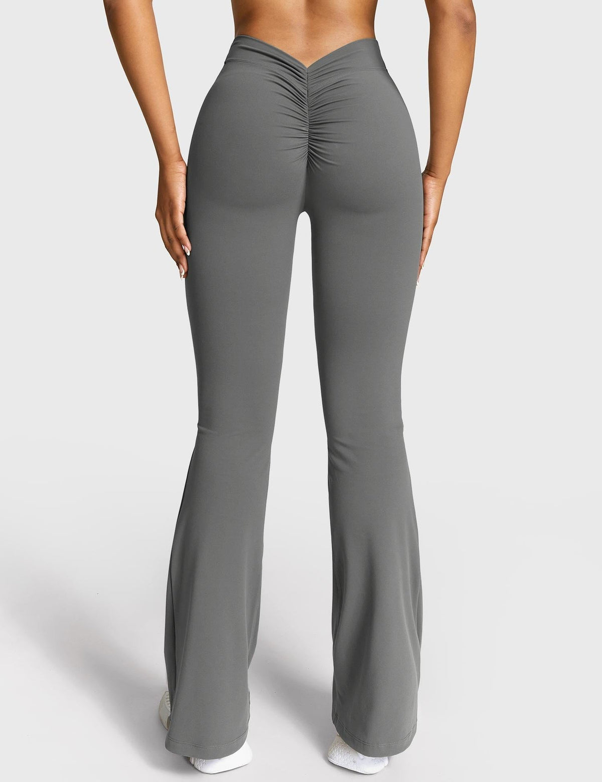 Ruched Flared Leggings with V-Neck for Women