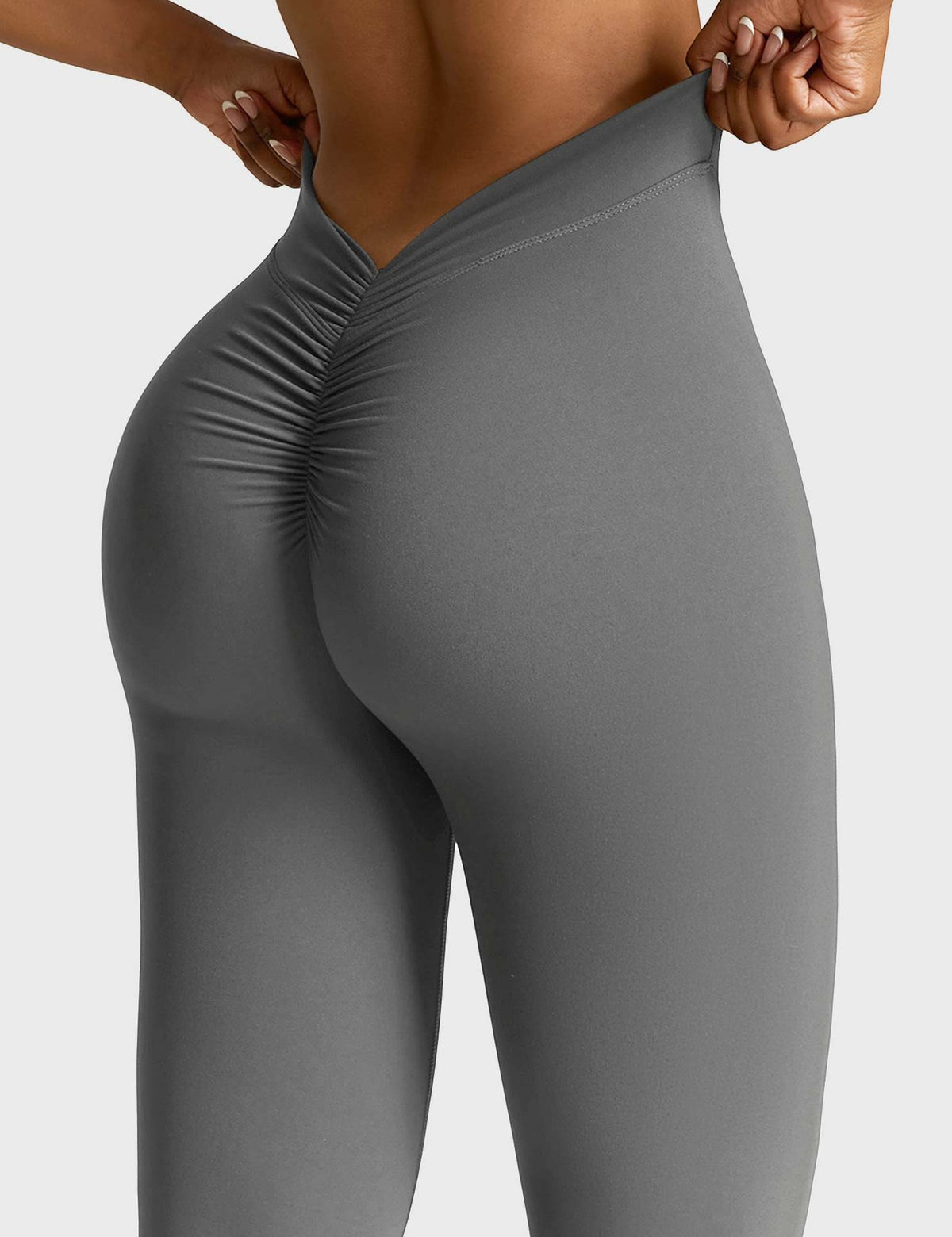 Ruched Flared Leggings with V-Neck for Women