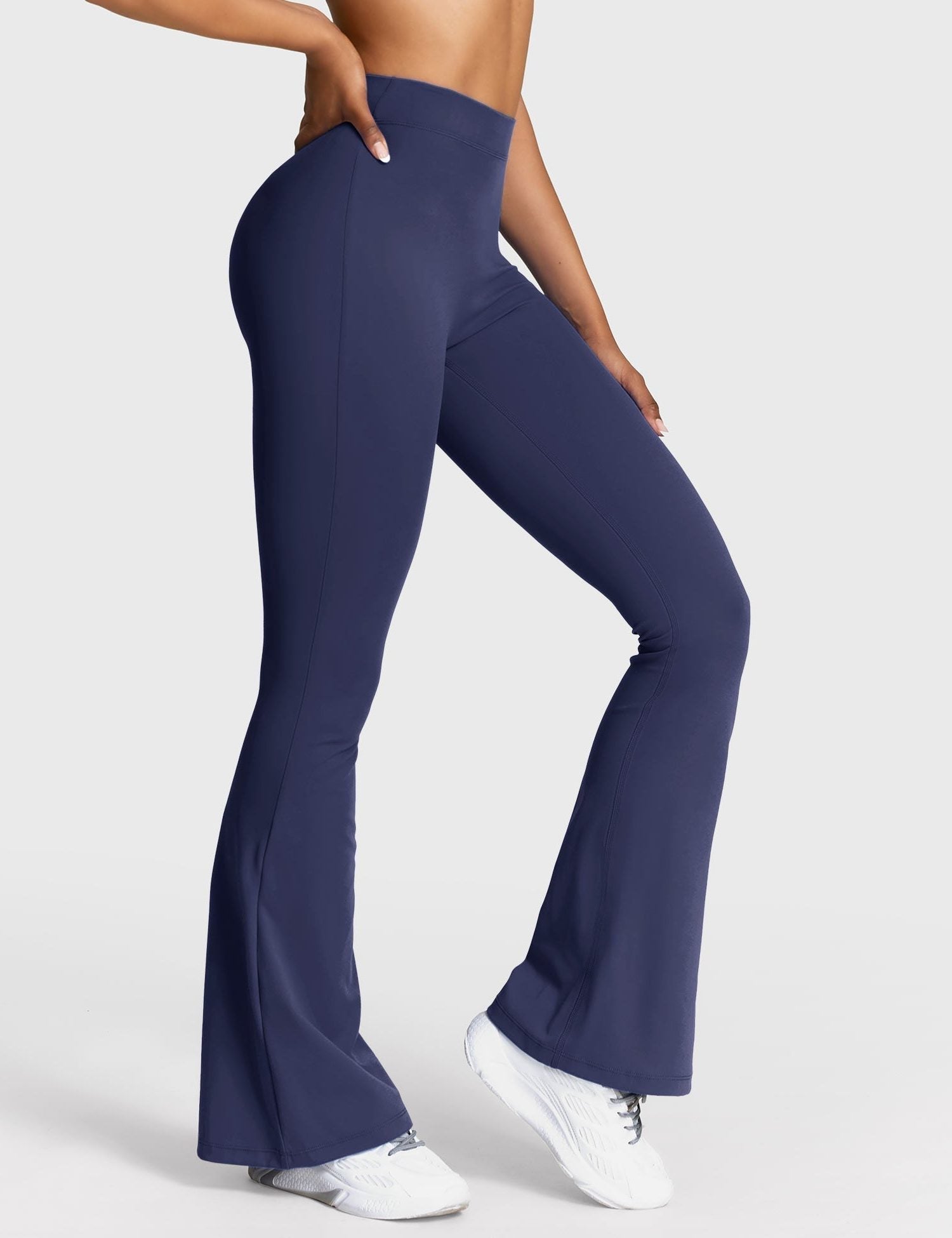 Ruched Flared Leggings with V-Neck for Women