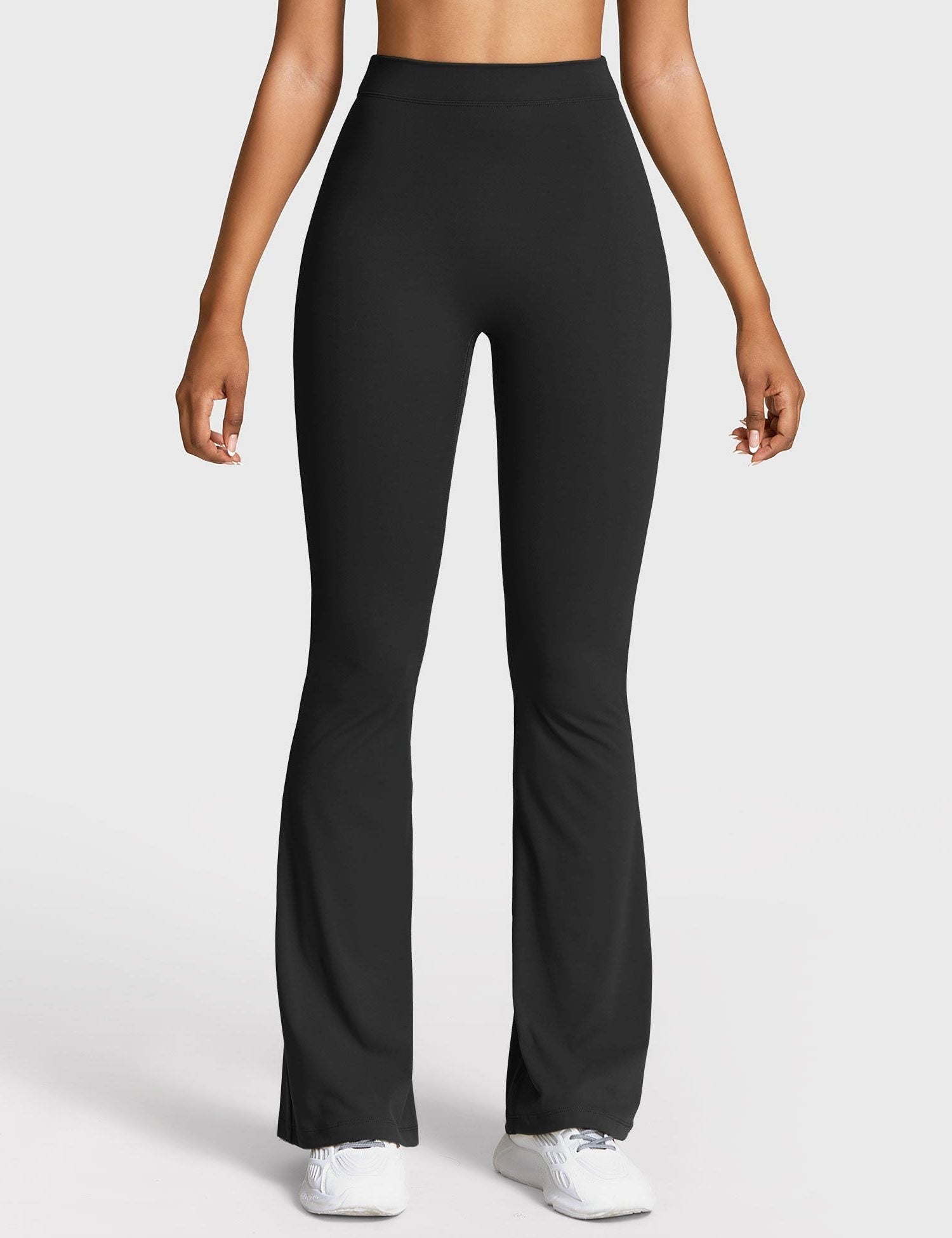 Ruched V-Neck Flared Leggings for Women - Black