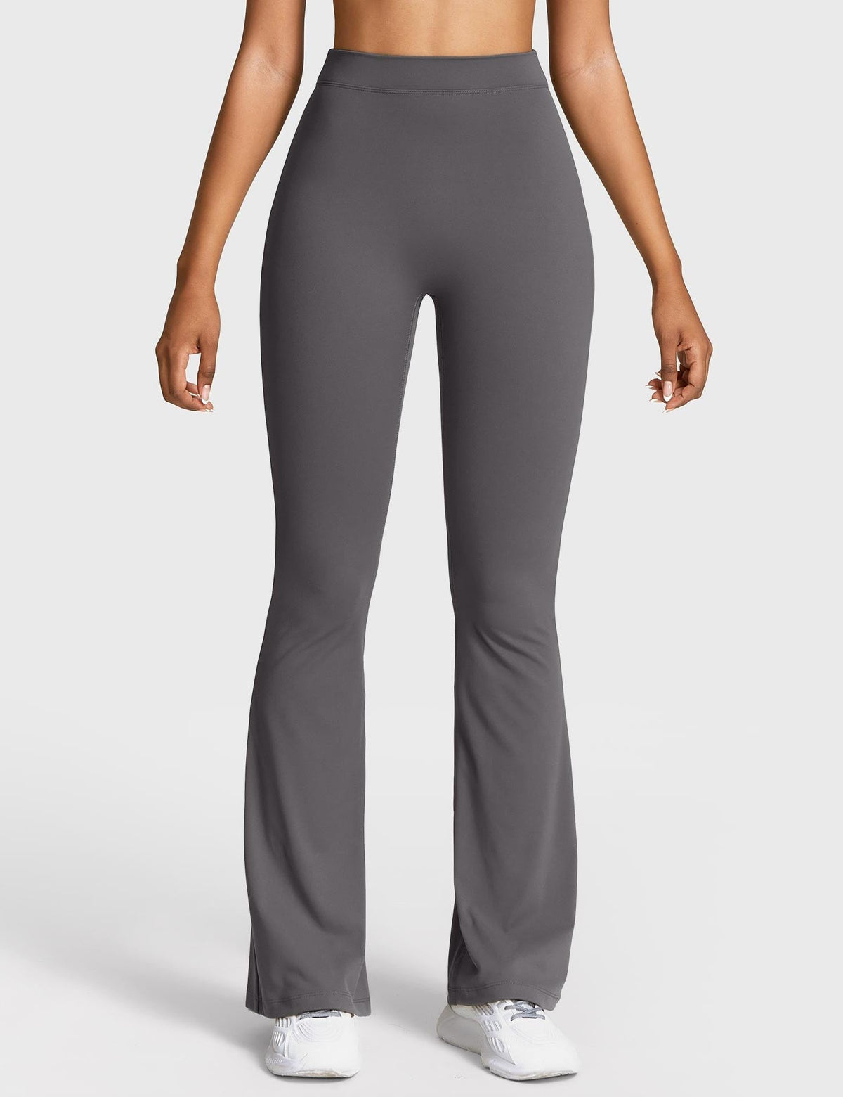 Ruched V-Neck Flared Leggings for Women - Dark Gray