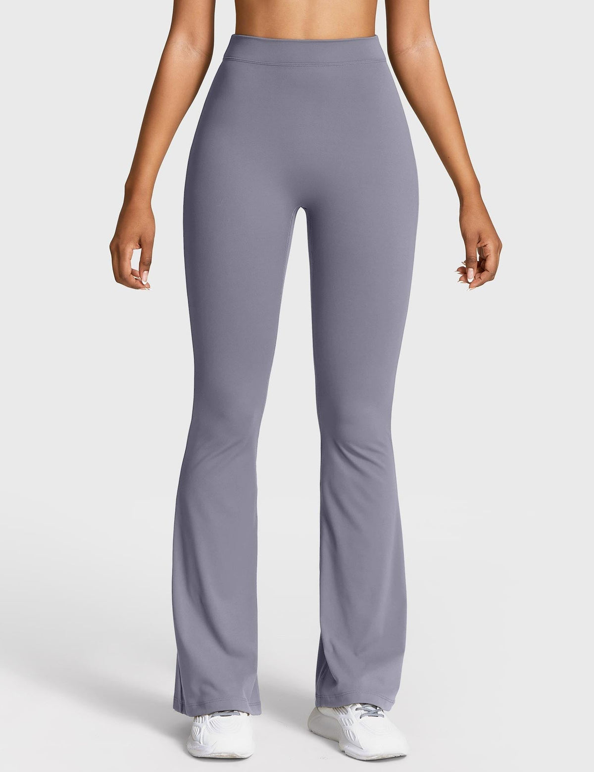 Ruched V-Neck Flared Leggings for Women - Bluish-Grey