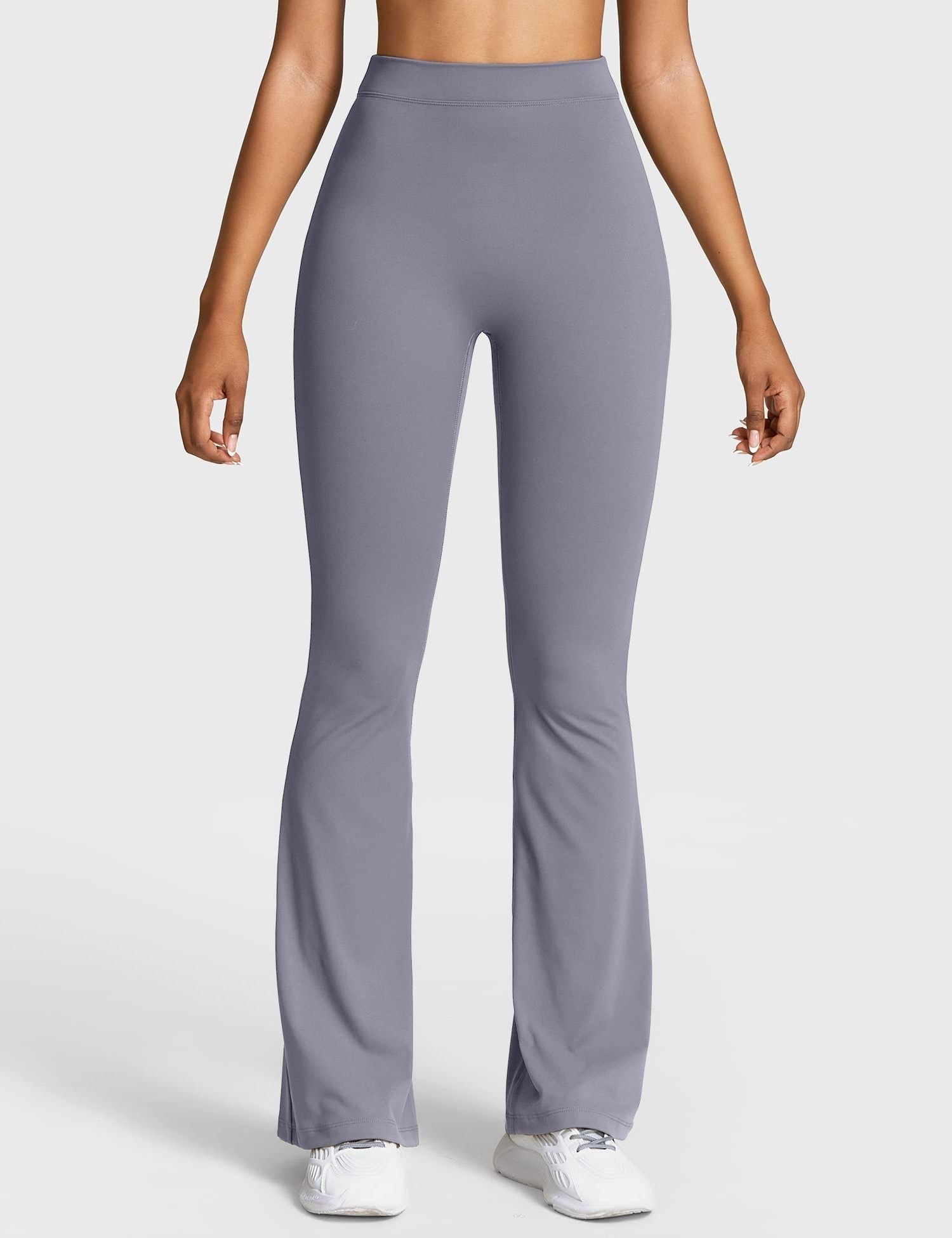 Ruched V-Neck Flared Leggings for Women - Bluish-Grey