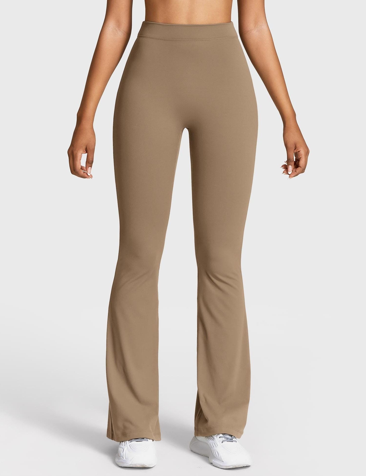 Ruched V-Neck Flared Leggings for Women - Brown