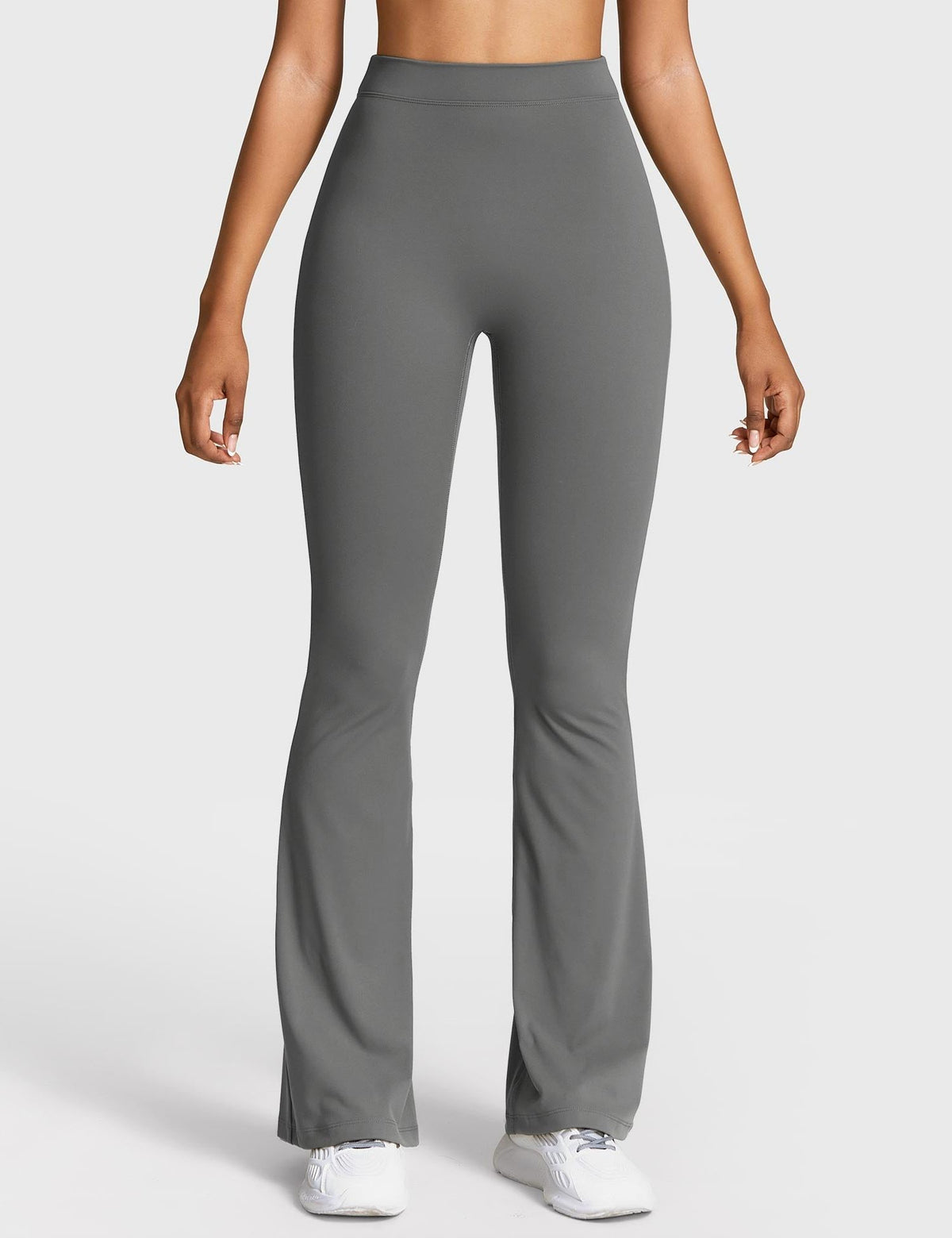 Ruched V-Neck Flared Leggings for Women - Gray