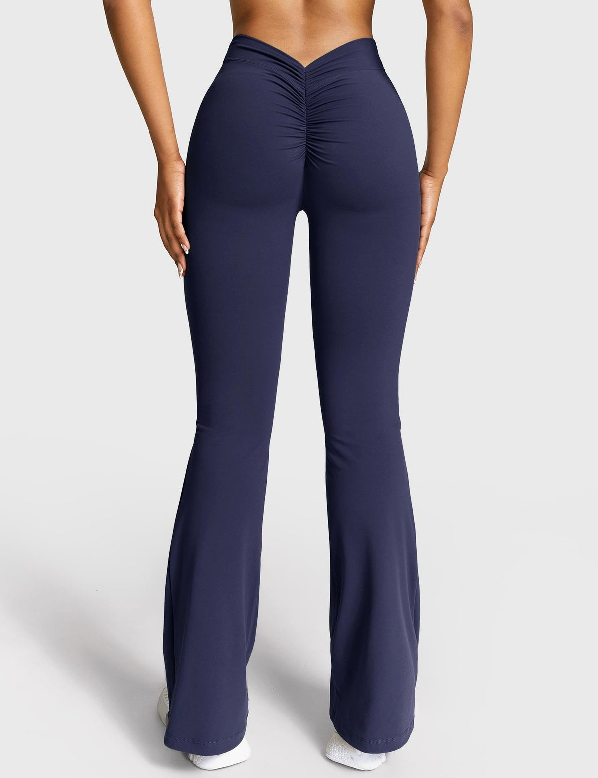 Ruched V-Neck Flared Leggings for Women - Navy Blue