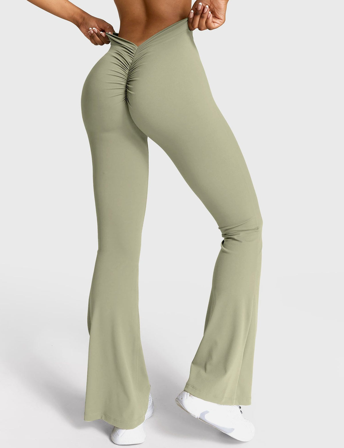 Ruched V-Neck Flared Leggings for Women - View 26