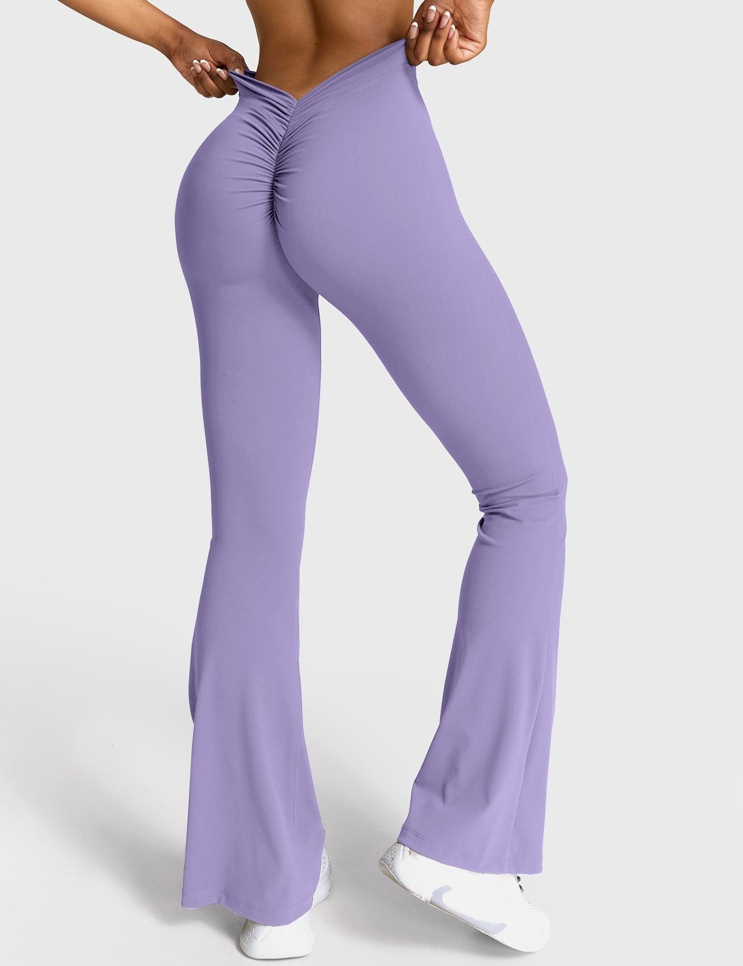 Ruched V-Neck Flared Leggings for Women - View 30