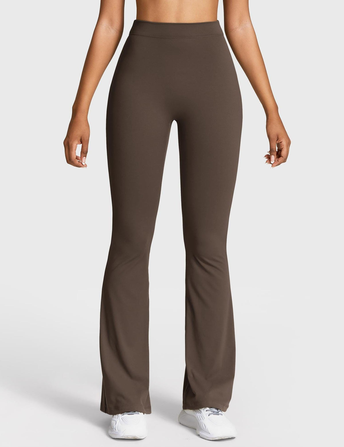 Ruched V-Neck Flared Leggings for Women - Coffee