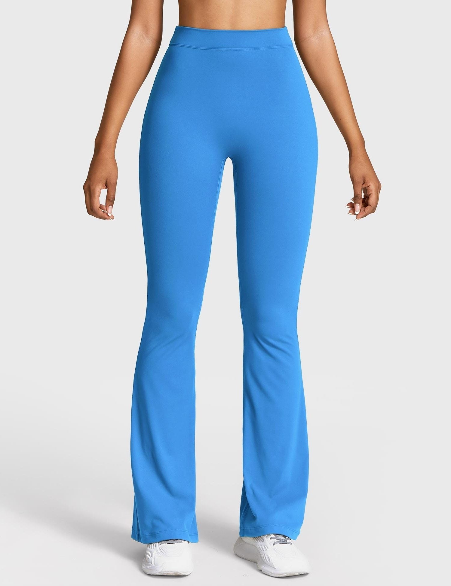 Ruched V-Neck Flared Leggings for Women - Blue