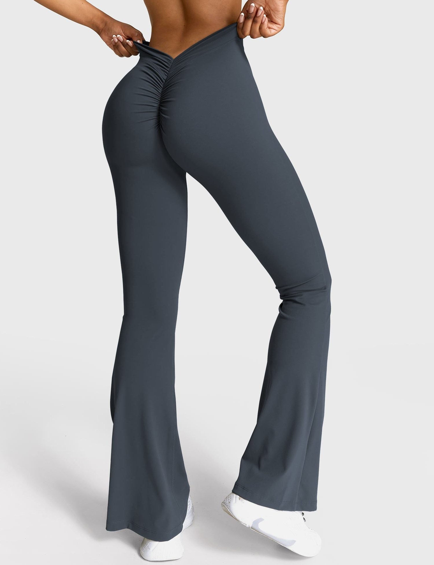Ruched V-Neck Flared Leggings for Women - View 46