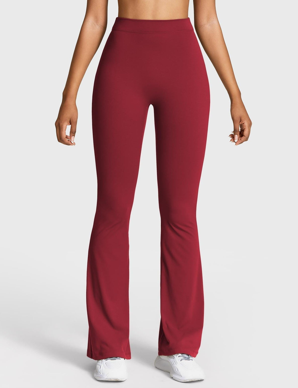 Ruched V-Neck Flared Leggings for Women - Wine