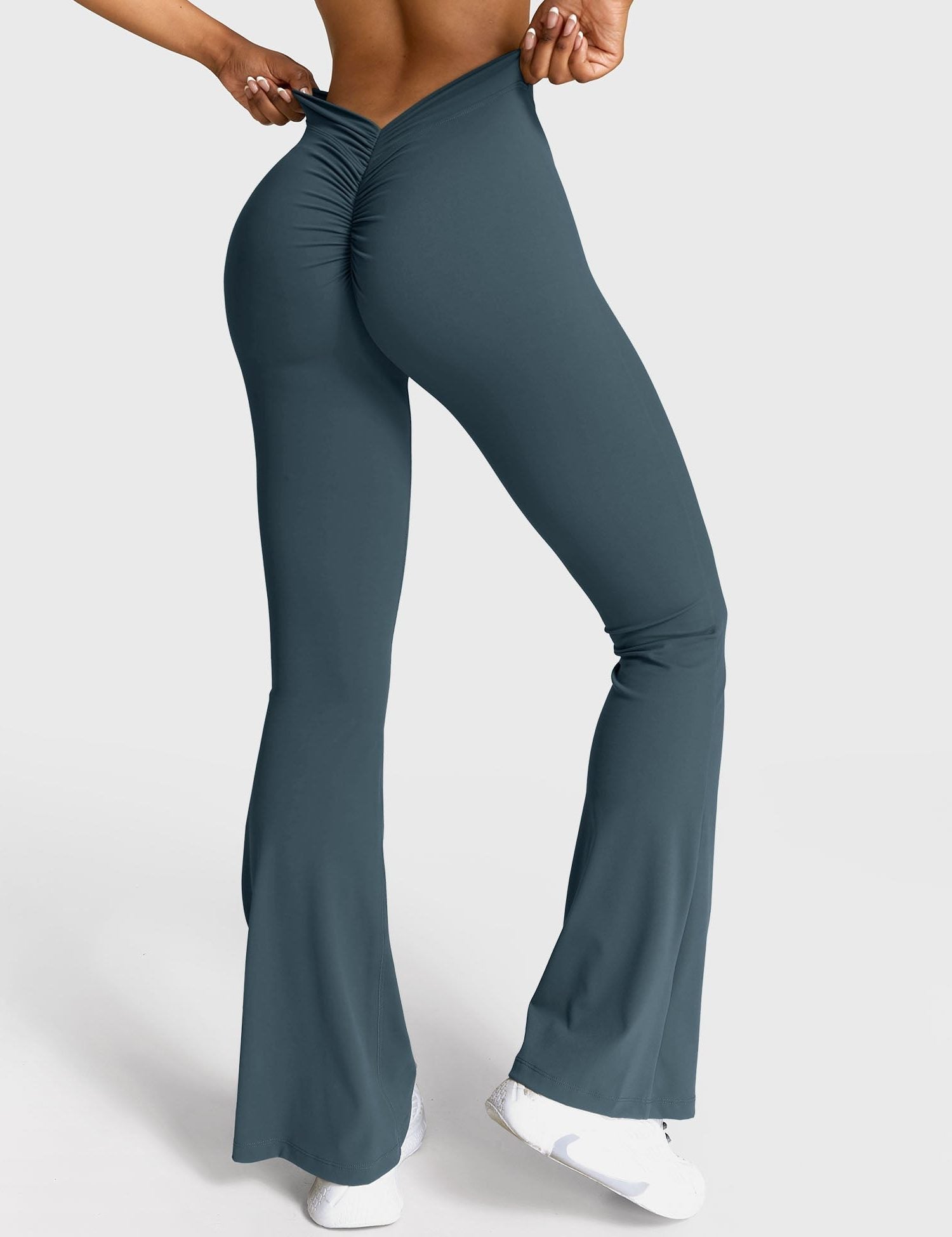 Ruched V-Neck Flared Leggings for Women - View 55